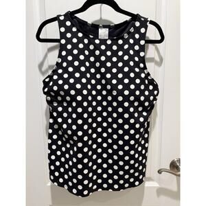 Lands' End Women's Swim Tankini Top Lined Wireless Black White Polka Dot Size 16
